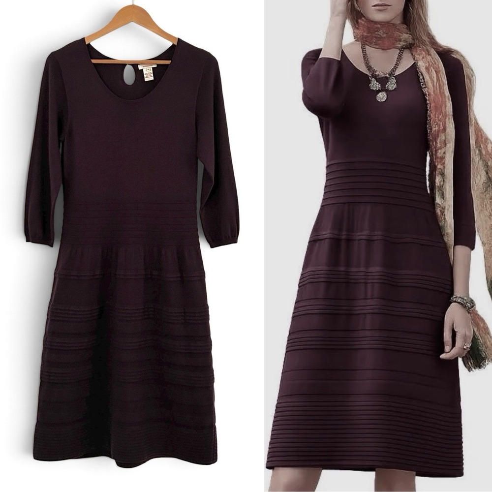 Sundance Women's Medium Plum Purple Sculptured Delight Cotton Silk Sweater Dress